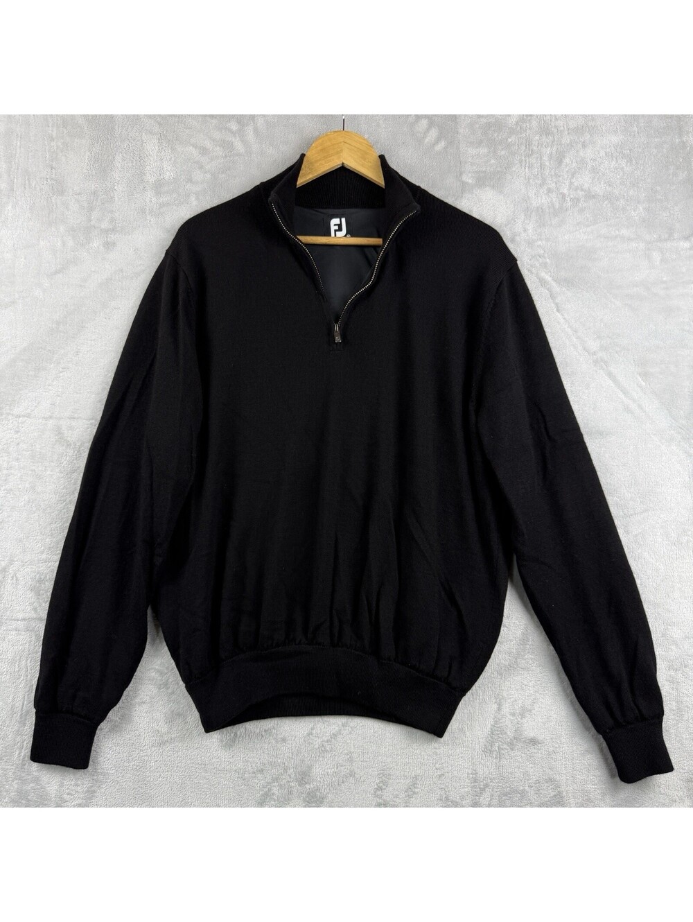 FootJoy Black 100% Wool Quarter Zip Golf Sweater Pullover Lined FJ Men M Preppy